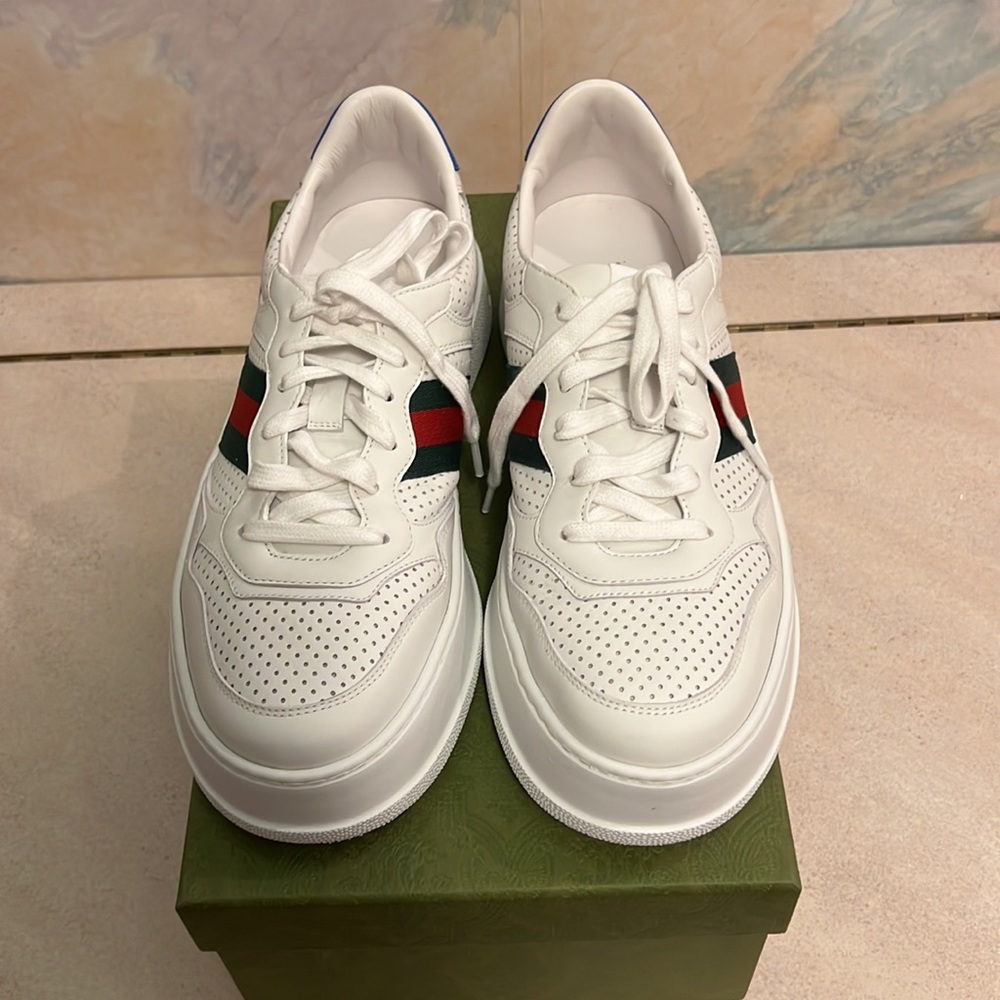 Gucci Chunky B Web Leather Sneakers 42